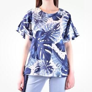 NWT Twinset Milano St. Tropi tropical floral polka dot flutter sleeve top sz 46